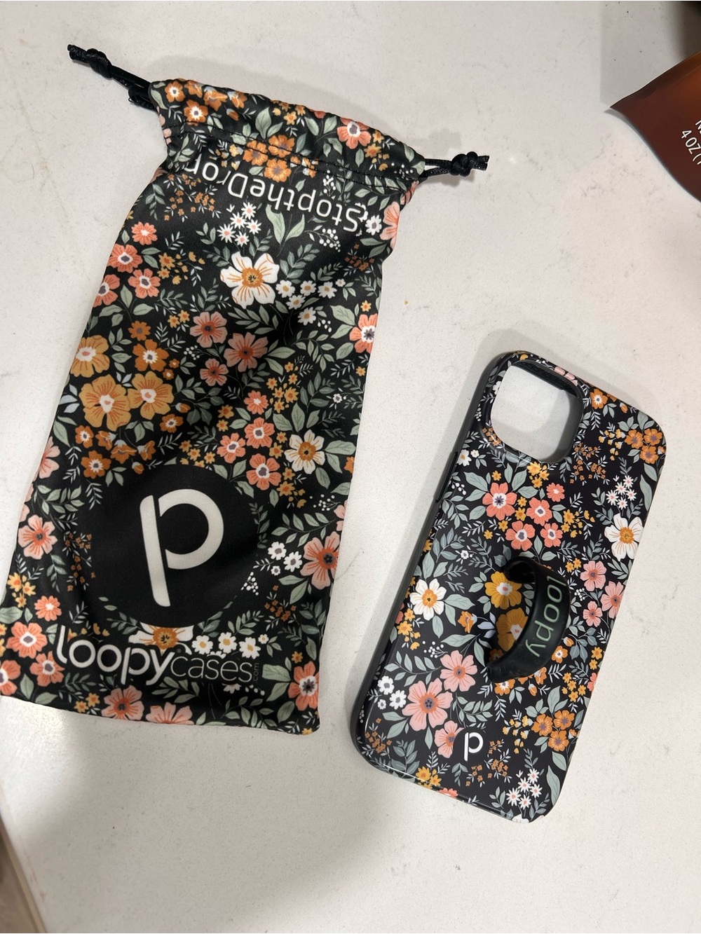 Loopy Case Black Floral Phone Case with Built-In Loop